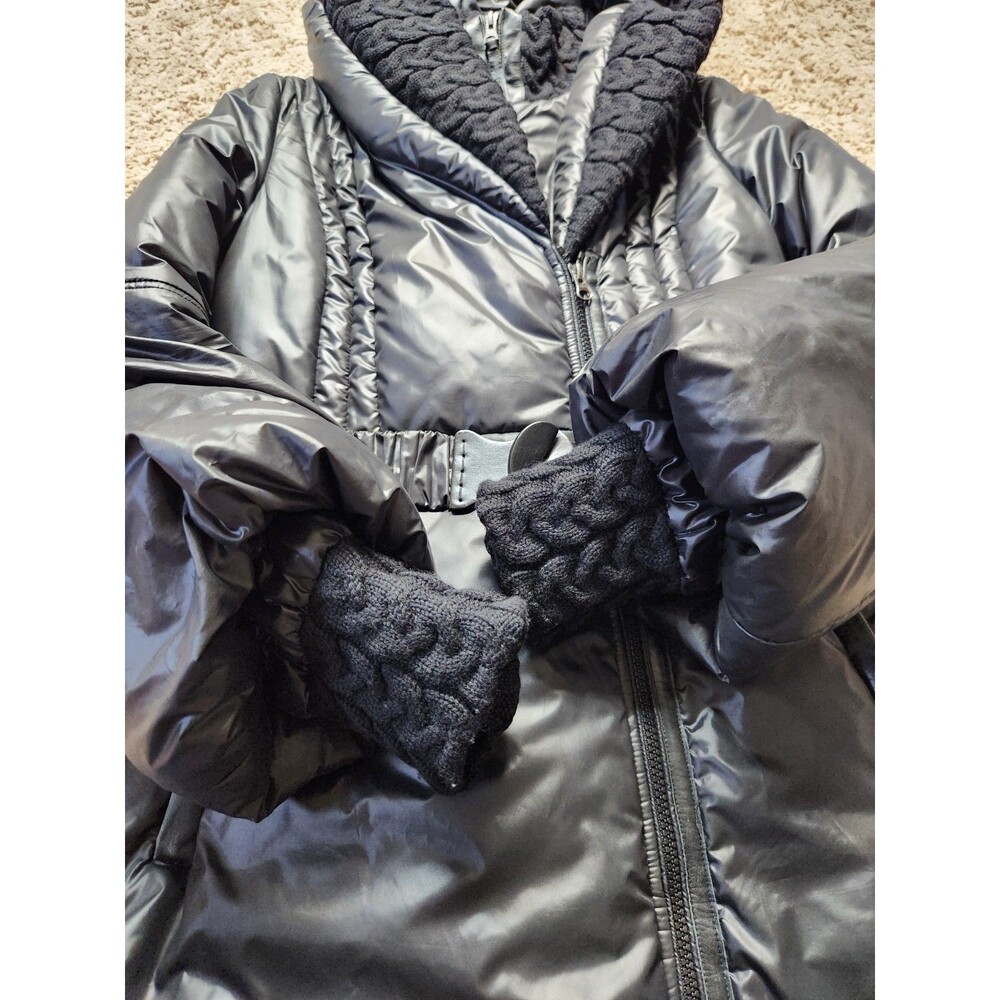 Mackage Ace Womens M Glossy Puffer Coat Jacket Parka Leather Wool Trimming - Picture 8 of 16